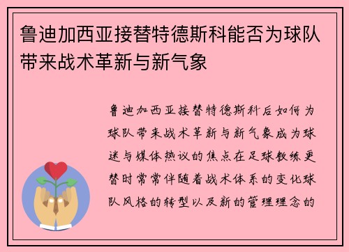 鲁迪加西亚接替特德斯科能否为球队带来战术革新与新气象 鲁迪加西亚接替特德斯科能否为球队带来战术革新与新气象