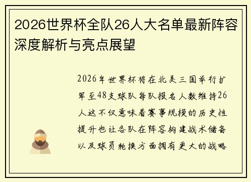 2026世界杯全队26人大名单最新阵容深度解析与亮点展望